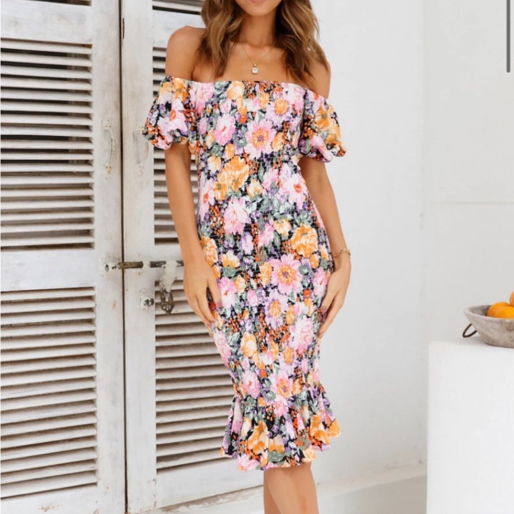Floral Off-Shoulder Dress- Hello Molly